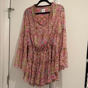 Misa Los Angeles Pink & Gold Floral Mini Dress